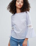 Influence Flare Sleeve Top With Crochet Detail - Blue