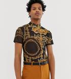 Reclaimed Vintage Inspired Mesh T-shirt With Baroque Print - Black