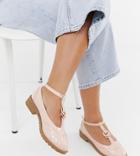 Asos Design Wide Fit Maxy Double Ring Flat Shoes-beige