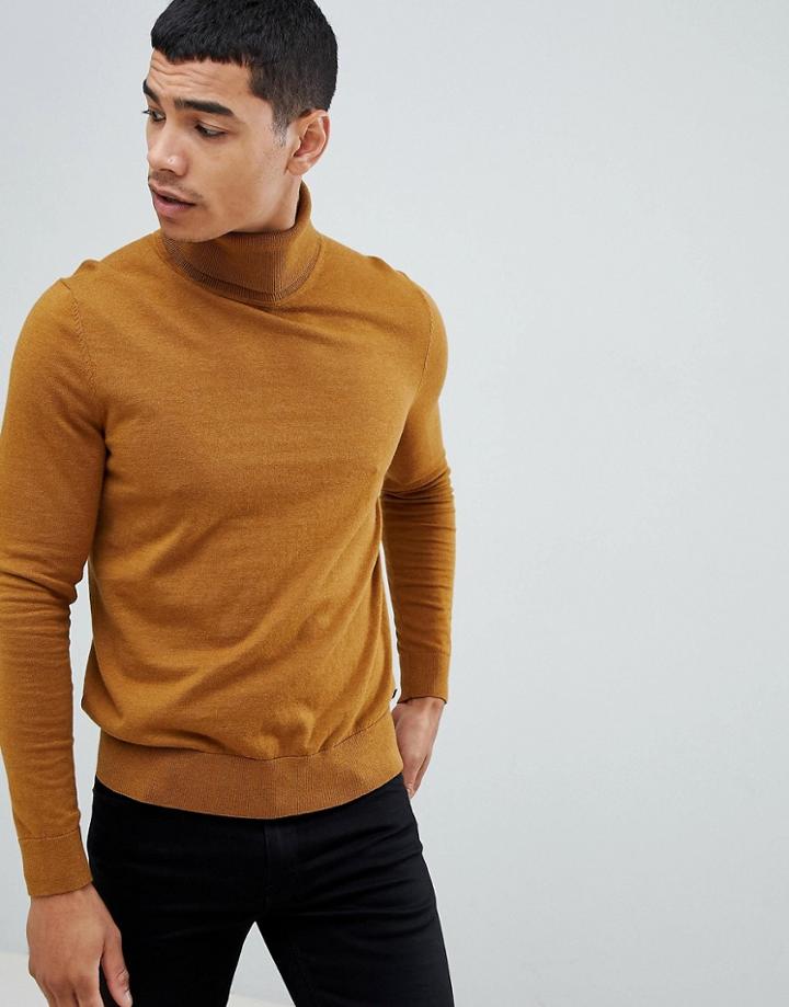 Boss Kupetto Roll Neck Wool Mix Sweater In Camel - Tan