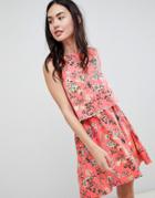 Brave Soul Celeste Double Layer Floral Dress With Pom Pom Trim - Pink
