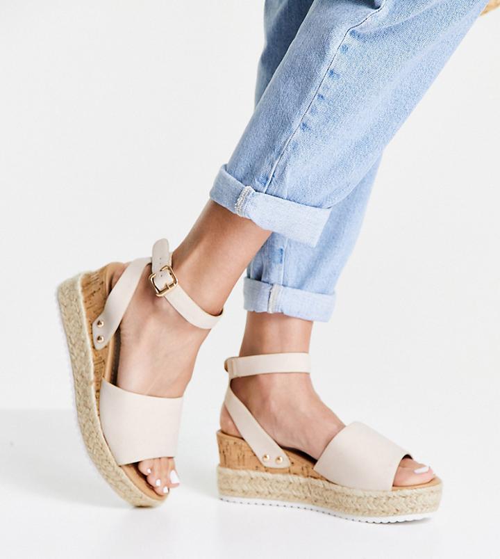 Glamorous Wide Fit Flatform Espadrille Sandals In Beige-neutral