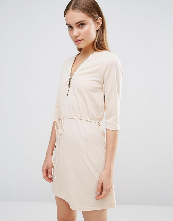 Ax Paris Zip Front Belted Tunic Dress - Pink