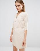 Ax Paris Zip Front Belted Tunic Dress - Pink