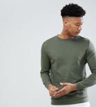 Asos Tall Sweatshirt With Mock T Shirt Hem In Khaki - Green