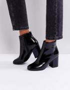 New Look Patent Round Toe Heeled Boot - Black