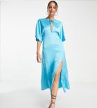 Asos Design Tall Paneled Satin Midi Dress With Keyhole In Blue