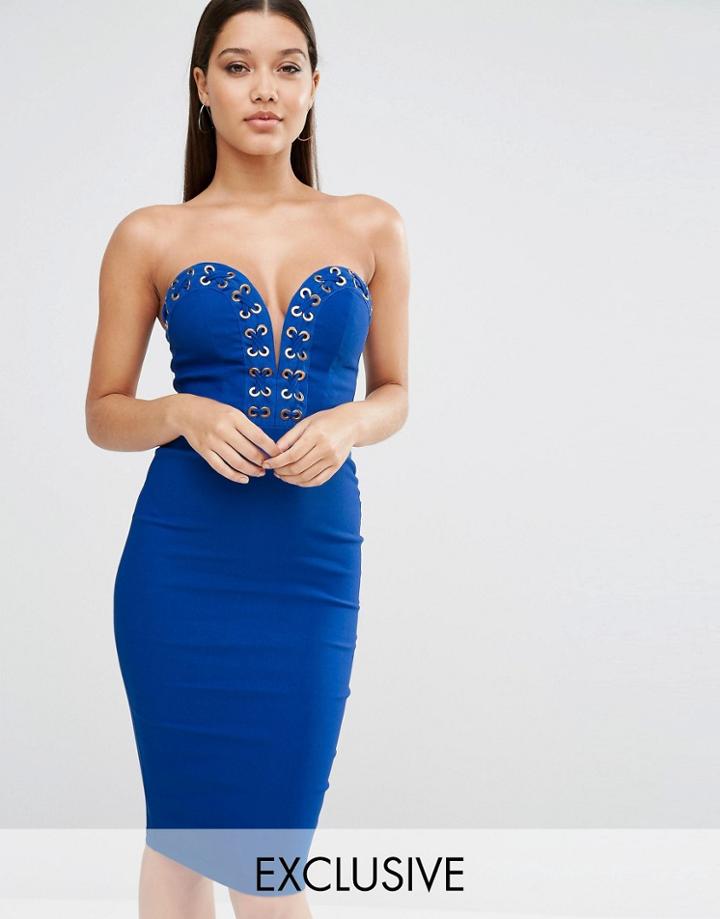 Rare London Sweetheart Pencil Dress With Gold Hardwear - Cobalt