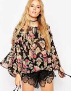 Asos 70s Folk Blouse In Vintage Floral Print - Multi