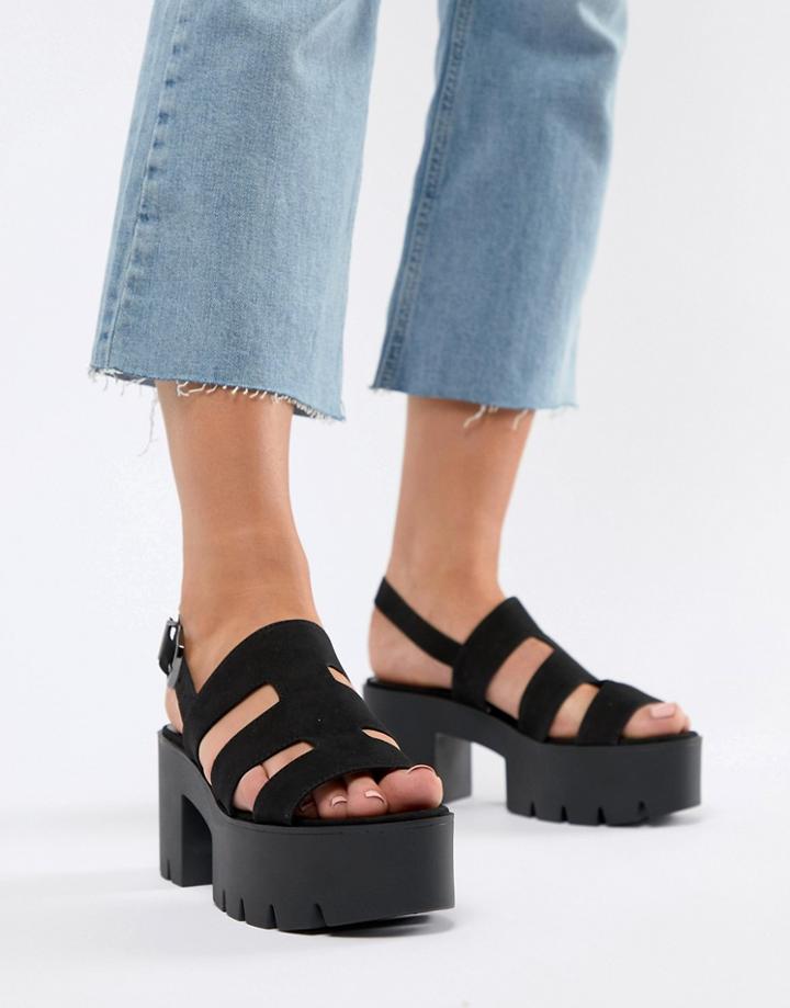 Bershka Chunky Sole Multi Strap Sandal In Black - Black
