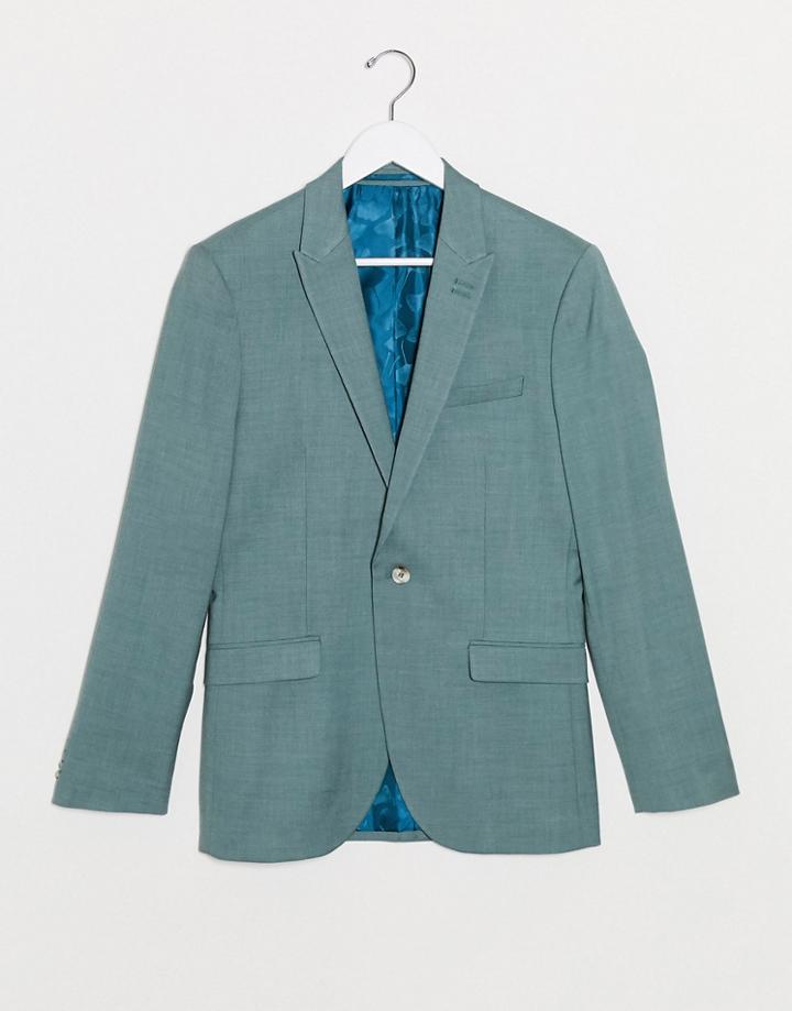 Topman Skinny Single Breasted Suit Jacket In Green