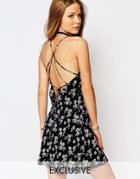 Reclaimed Vintage Mini Cami Dress With Strappy Back Detail In Floral - Black