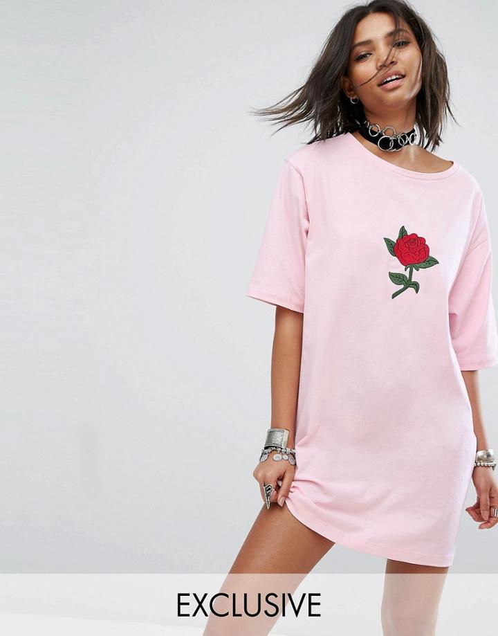 Rokoko T-shirt Dress With Rose Patch - Pink