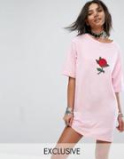 Rokoko T-shirt Dress With Rose Patch - Pink