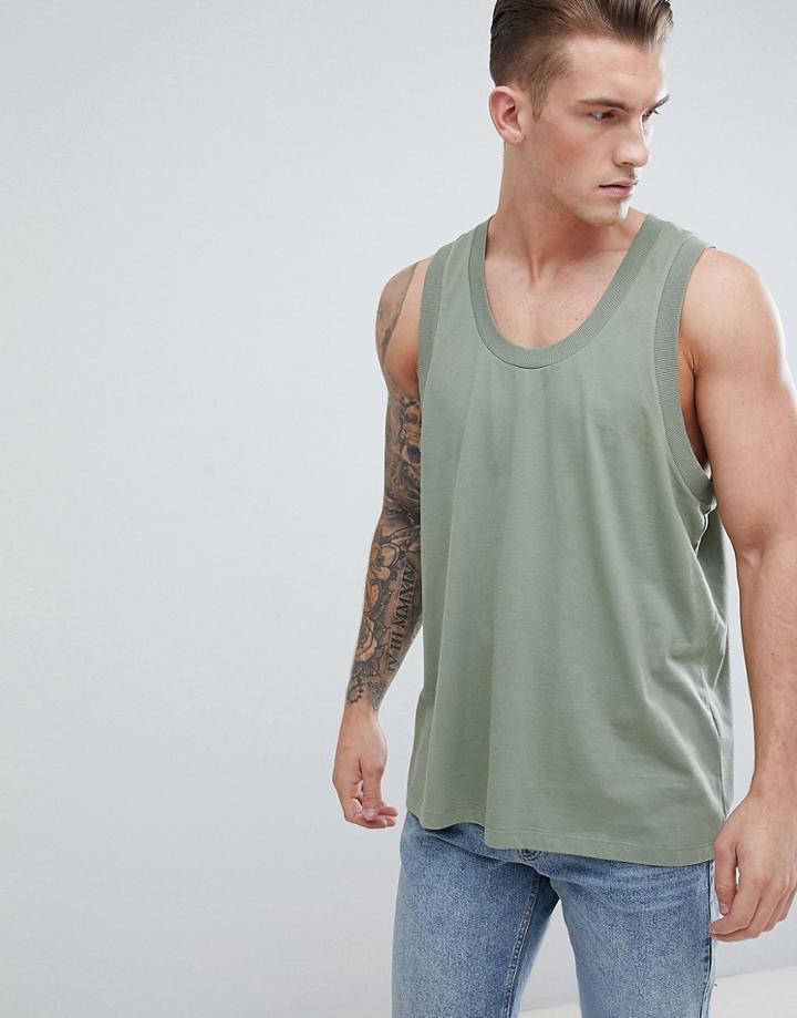 Asos Design Oversized Tank With Chunky Rib In Green - Green