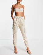 Skylar Rose 2 Piece Cargo Pants With Bralette Set In Tan-brown