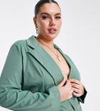 I Saw It First Plus Cropped Blazer In Teal - Part Of A Set-green