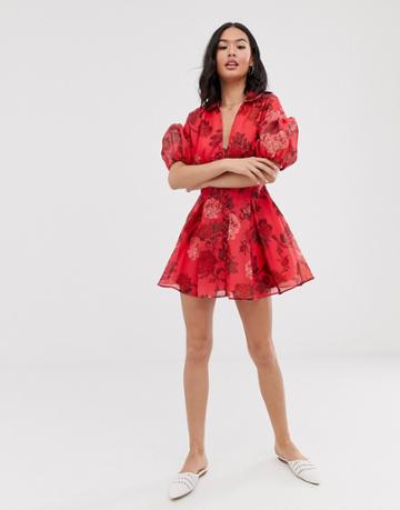 C/meo Collective Variation Short Sleeve Foral Mini Dress-pink