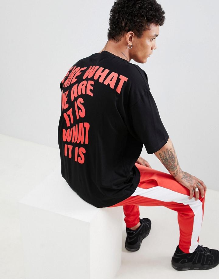 Asos Design Oversized T-shirt With Distorted Text Back Print And Half Sleeve - Black