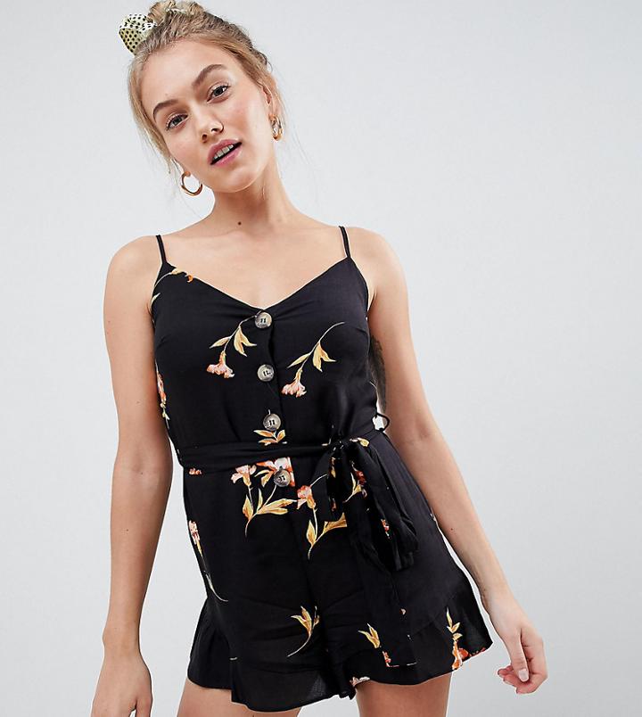 Miss Selfridge Petite Romper With Button Front Detail In Floral Print - Multi