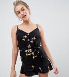 Miss Selfridge Petite Romper With Button Front Detail In Floral Print - Multi