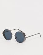 Asos Design Round Sunglasses In Gunmetal With Side Cap - Gray