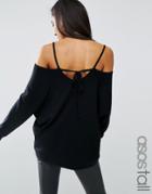 Asos Tall Sweater With Cold Shoulder And Tie Back - Black