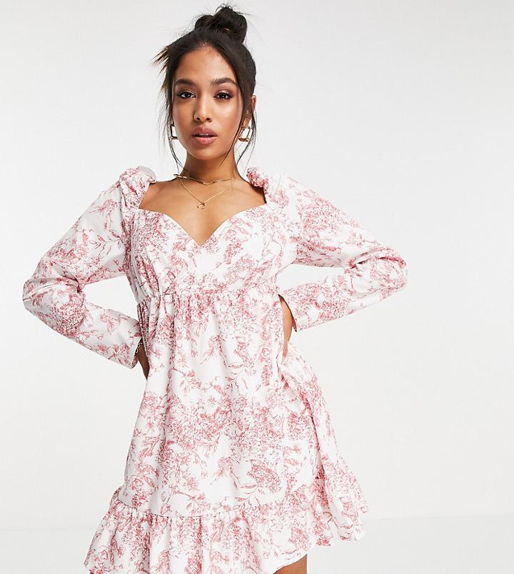 Missguided Petite Mini Wrap Dress With Frill Hem In Pink Print