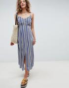 Asos Design Button Though Maxi Dress In Chevron Stripe - Multi