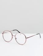 Asos Geeky Metal Round Clear Lens Glasses In Pink - Brown