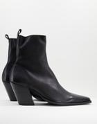 Asos Design Heeled Black Leather Chelsea Boot With Angled Heel