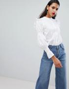 Neon Rose Cotton Blouse With Ruffle Detail - White