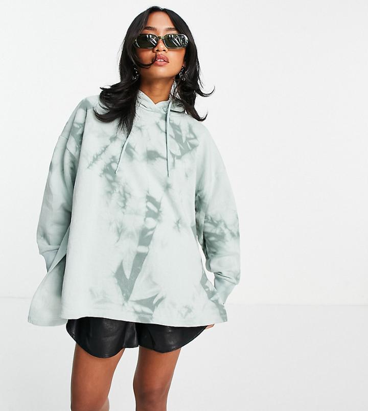 Topshop Petite Tie Dye Hoody In Green