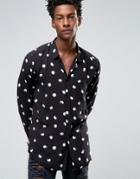 Asos Viscose Shirt With Large Polka Dot Print In Regular Fit - Black