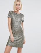 Pepe Jeans Angelica Sequin T-shirt Dress - Gold