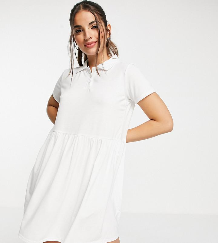 Daisy Street Mini Smock Dress With Polo Collar-white