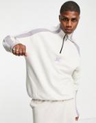 Asos Design Oversized Half Zip Sweatshirt In Purple Color Block With Chest Print-neutral