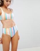 Skye & Staghorn High Waisted Stripe Zip Up Bikini Bottom - Multi