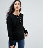 Brave Soul Tall Agatha Lace Up Sweater - Multi