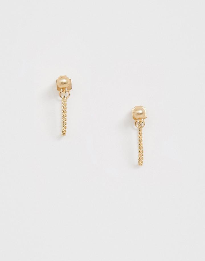 Vila Faux Pearl Chain Drop Earrings-gold