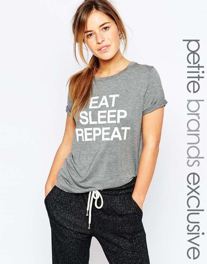 One Day Petite 'eat Sleep Repeat 'motif Tee - Gray Marl