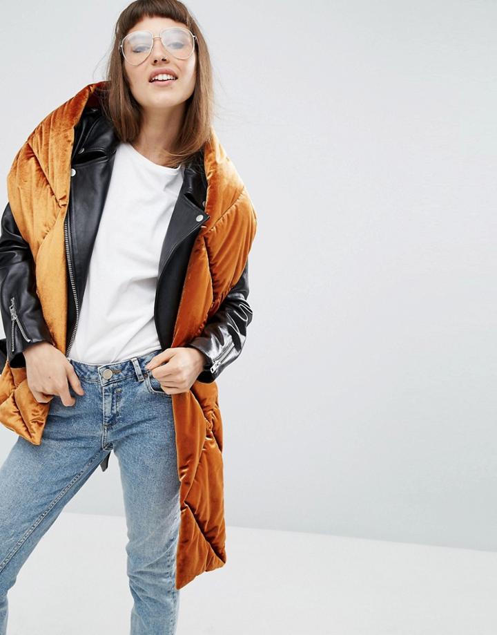 Asos Quilted Scarf In Velvet - Brown