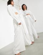 Asos Edition Wide Leg Pants With Tie Waist In Stripe-white