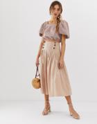 Asos Design Textured Drop Waist Midi Skirt - Brown