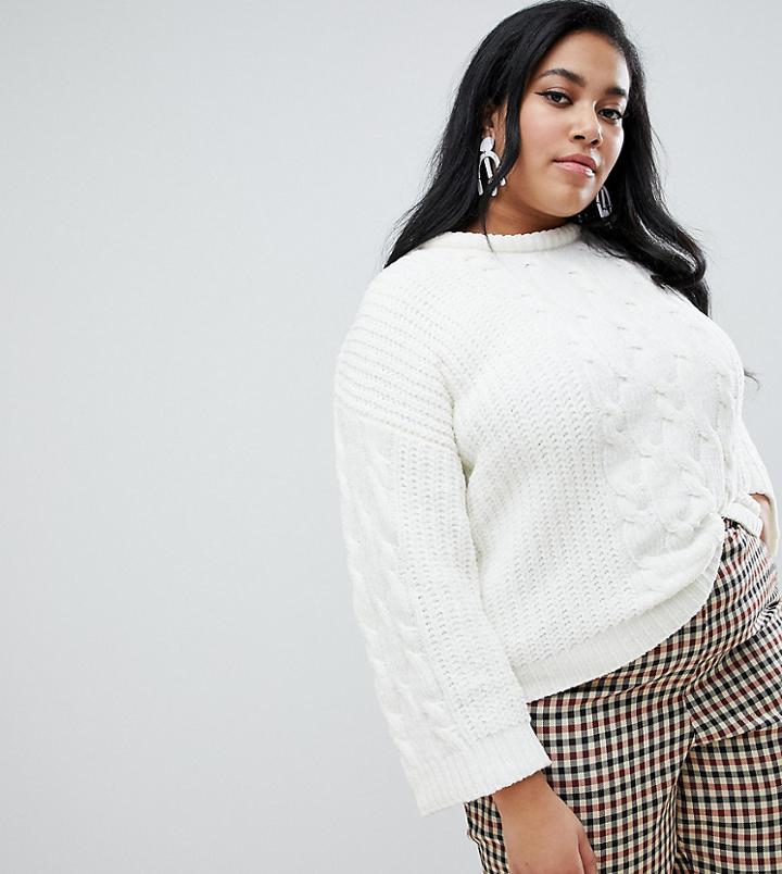 Brave Soul Plus Indo Sweater In Chenille - Cream