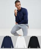 Asos Design Long Sleeve Polo In Jersey 3 Pack Save - Multi