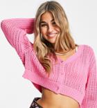 Collusion Crochet Knit Cardigan In Pink