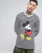 Asos Mickey Mouse Longline Striped Long Sleeve T-shirt - White