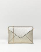 Dune Enria Gold Metallic Envelope Clutch Bag With Detachable Strap - Gold