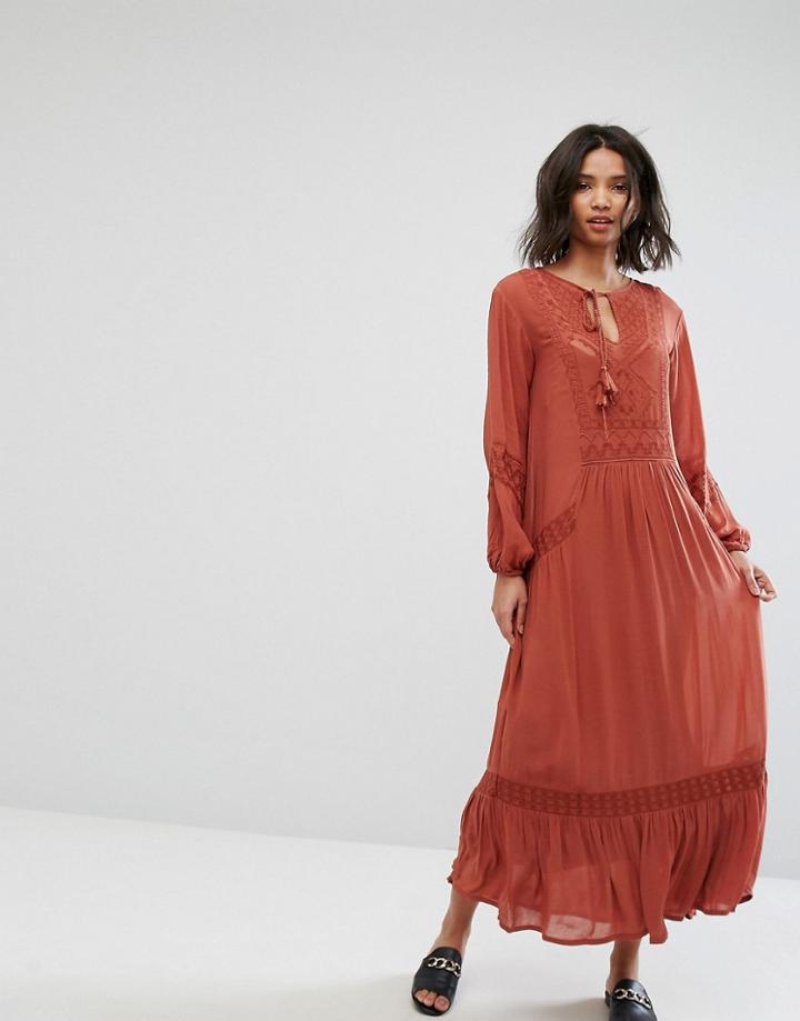 Mango Embroidered Smock Dress - Red
